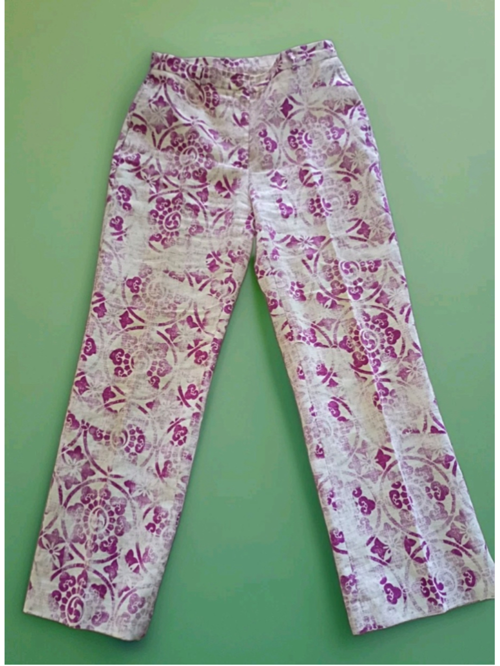 VERSUS-Gianni VERSACE Trousers VTG 90s Oriental Fuschia White Sz 28/42IT-Ramie